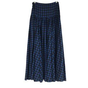 NORMA KAMALI - WOMEN'S SMALL -BLUE/BLACK PLAID FLANNEL ELASTIC WAIST  SKIRT